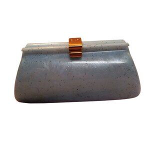 Vintage 50s Blue Pearlized Glitter Confetti Lucite Clutch Purse Architectural